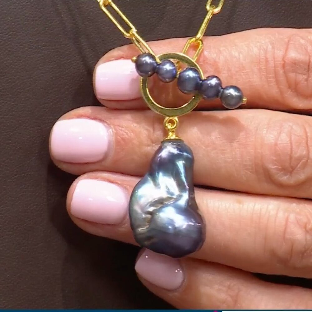 Rarities Carol Brodie 201/4" Gold Plated Pearl Toggle Drop Necklace BLACK nwt - Picture 6 of 14